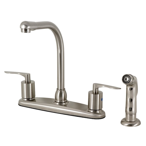 Centerset Kitchen Faucet with Plastic Sprayer, Brushed Nickel